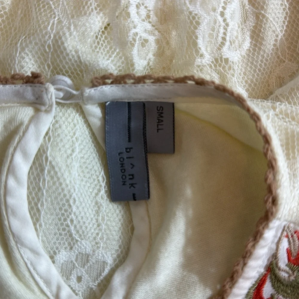 Anthropologie Blnk Tali Embroidered Lace Top Ivory Size Small